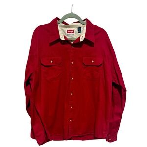 Wrangler Premium Quality Mens XL Red Long Sleeve‎ Button Up Shirt Cotton